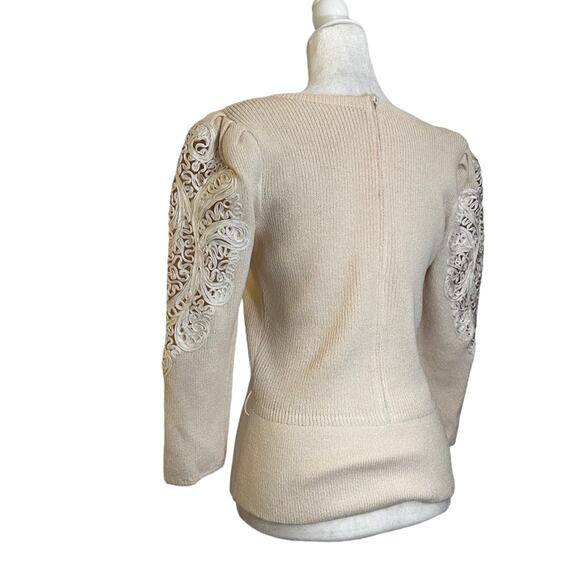 Vintage Soutashe Puff Sleeve Sweater Top Button Detail With Belt PostMod 80s - Picture 3 of 9